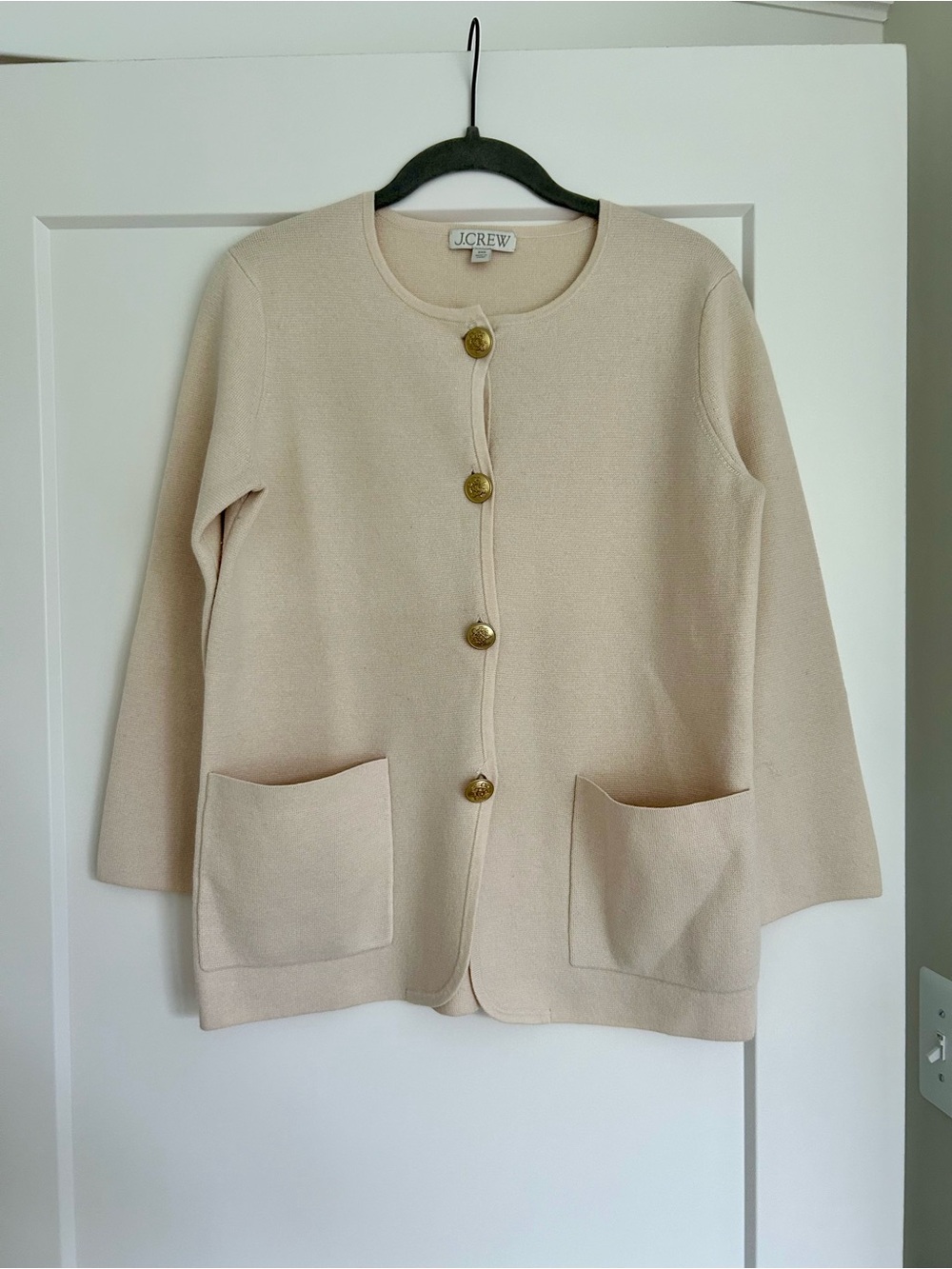 J. Crew Cream Button-Front Pocket Cardigan